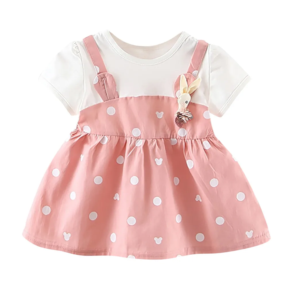 

2019 Casual Summer Toddler Kid Baby Rabbit Cartoon dot Printed Party Princess Dress Sukienka Niemowlak Baby Jurkjes 5.16