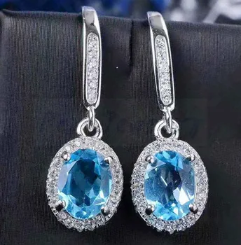 

Natural topaz drop earring Free shipping Origin real topaz 925 sterling silver 1.1ct*2pcs gemstone #S98804