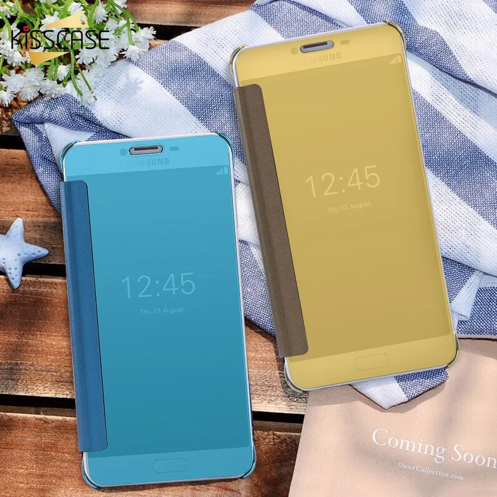 

KISSCASE Flip Case For Samsung Galaxy S8 Plus S6 S7 Edge Plating Clear Mirror Case For Galaxy S8 Plus S6 S7 Edge Cover Shells