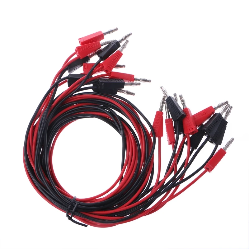 

10 Pcs 4mm Banana Plug To Banana Plug Test Probe Leads Cable Red+Black 1M