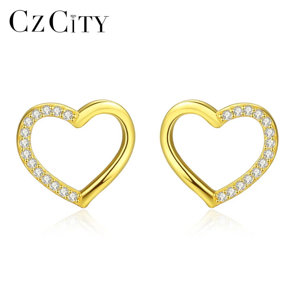 

CZCITY Pure Sterling Silver 925 Stud Earrings for Women Charming Hollow Heart Design Post Earrings Jewelry Valentine's Day Gift