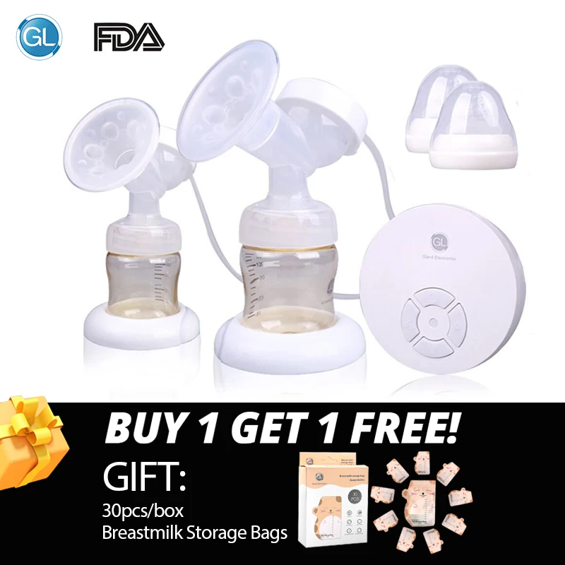 

GL Double Electric Breast Pump Milk Extractor FDA Infant Breastfeeding Safe Milk Pumps Sucker with Two Bottles for Baby Feeding