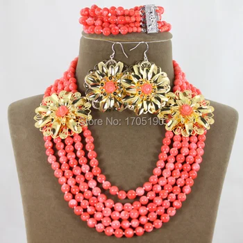 

Fantastic Coral Beads Jewelry Set Nigerian Wedding Beads Necklace Jewelry Set Free Shipping CB004