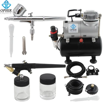 

OPHIR 0.3mm & 0.8mm 2-Airbrush Gravity Dual-Action Kit Tank Air Compressor 110V, 220V for Hobby Paint Makeup _AC090+AC004A+AC071