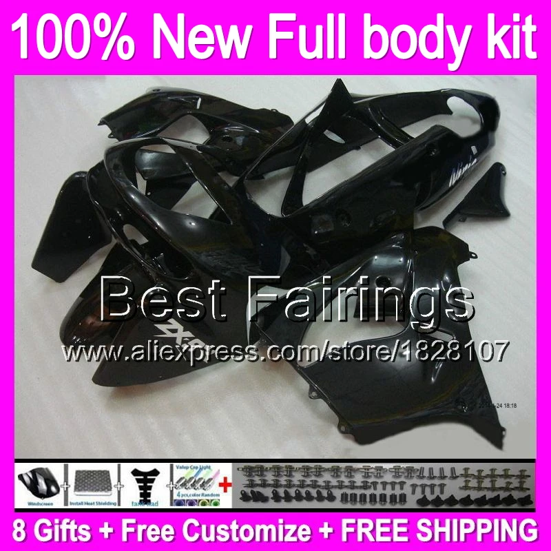 

ALL Black Fairing Body For KAWASAKI NINJA ZX9R 02-03 ZX-9R ALL Glossy black B11 ZX 9R 9 R ZX9 R 02 03 2002 2003 Black +decal