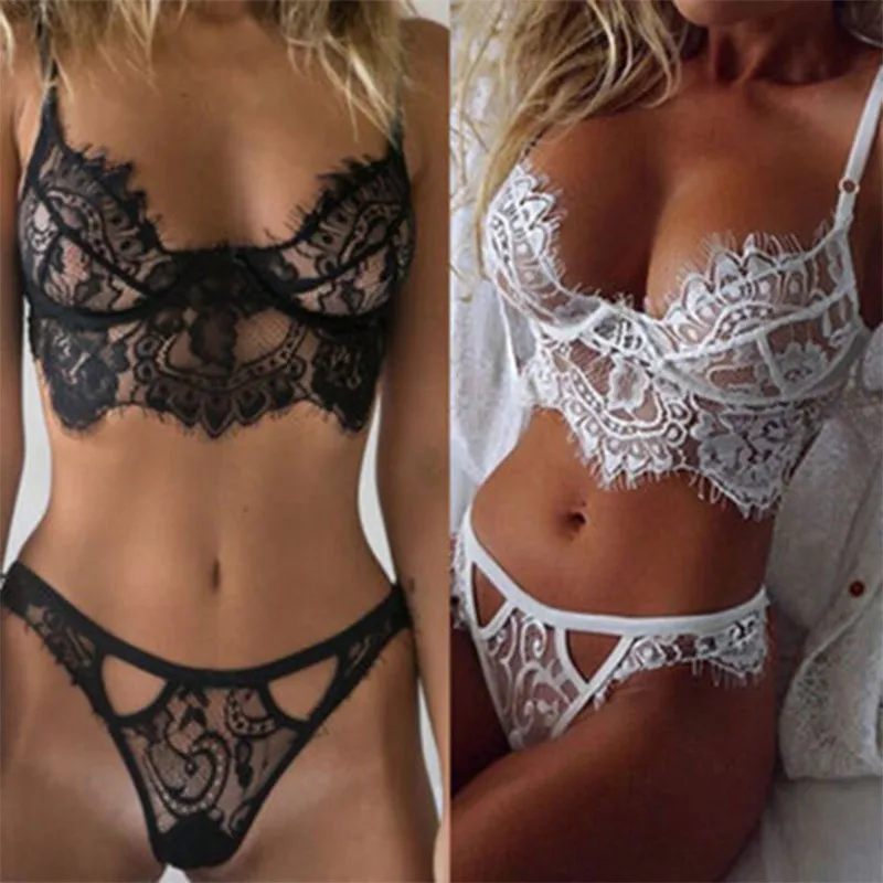 

1set Women Sexy Lace Transparent Soft Bra Sets Summer Comfortable No Steel Ring Floral Mesh Seamless Breathable Lingerie Set S63