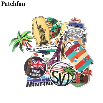 

12sets/lot Patchfan 15pcs/set Travelling Eiffel Tower statue of liberty stickers DIY scrapbooking Laptop Decoration badge A2079