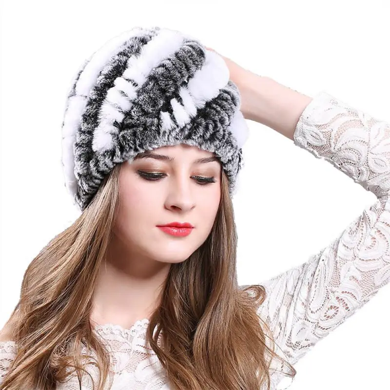 Осень-зима женские теплые Кепки полосатый якорь-цепной крюк купол шапка из кроличьего меха, небольшой спиральный меховой головной убор Рождественский подарок