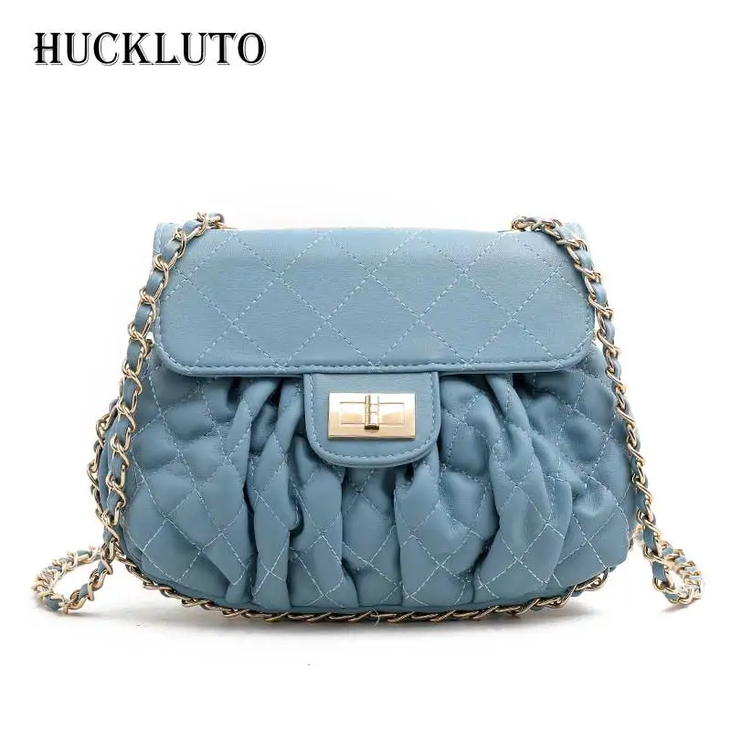 

HuckLuto 2019 New Promotion Sale Fashion Luxury Chain Diamond Lattice Black Small Shoulder Bag Leather Female Crossbody Bag