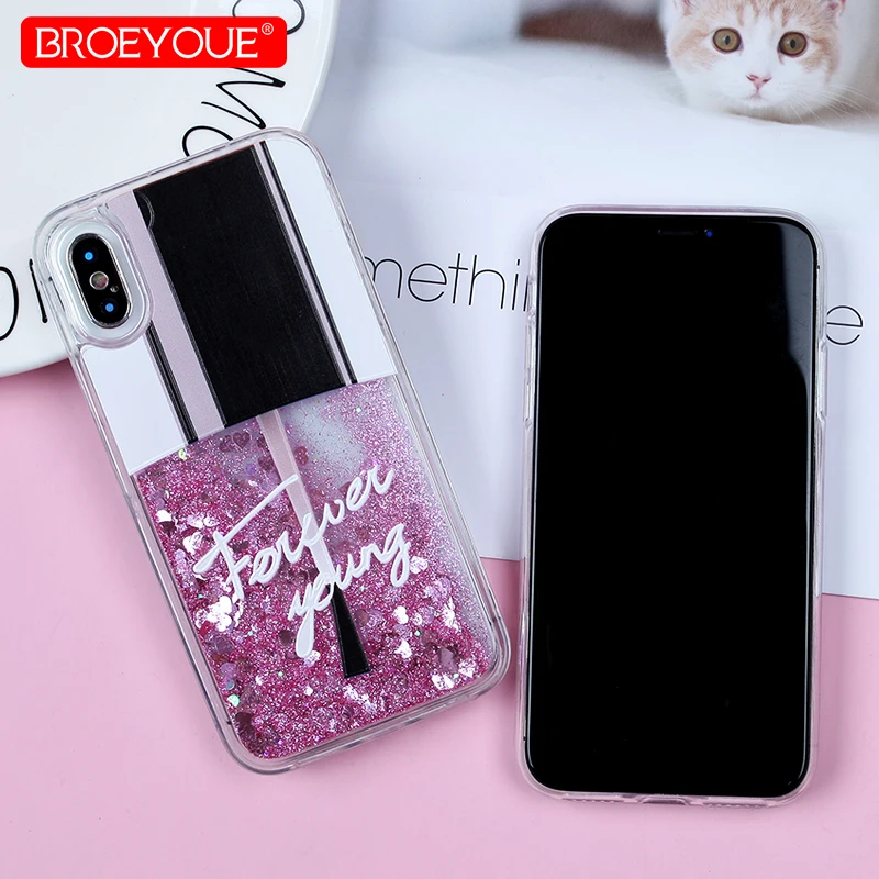 BROEYOUE Quicksand милые чехлы для телефонов с кошкой iPhone 7 8X6 S Plus 5s SE жидкие силиконовые