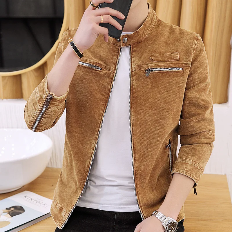 

HO 2018 men wear cowboy coat fall youth leisure pure color restoring ancient ways MAO collar denim jacket