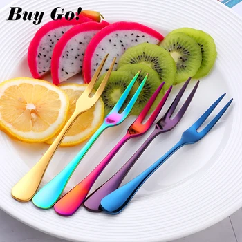

2PCS Fruit Fork Luxury Stainless Steel Gold Cake Dessert Forks Lovely Mini Fork Salad Fork Tableware Hotel Restaurant Supplies