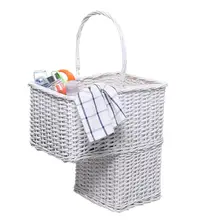 40x20x42cm White Woven Wicker Stair Step Basket Organizer Stylish Cosmetic Box with Handle Container Storage Clothes Laundry