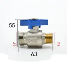 DN20 G 3/" BSP Мужской обратиться к DN15 G 1/2" BSP Мужской латунный шаровой клапан для воды, газа, масла Порты и разъёмы Размер 15 мм с синей ручкой