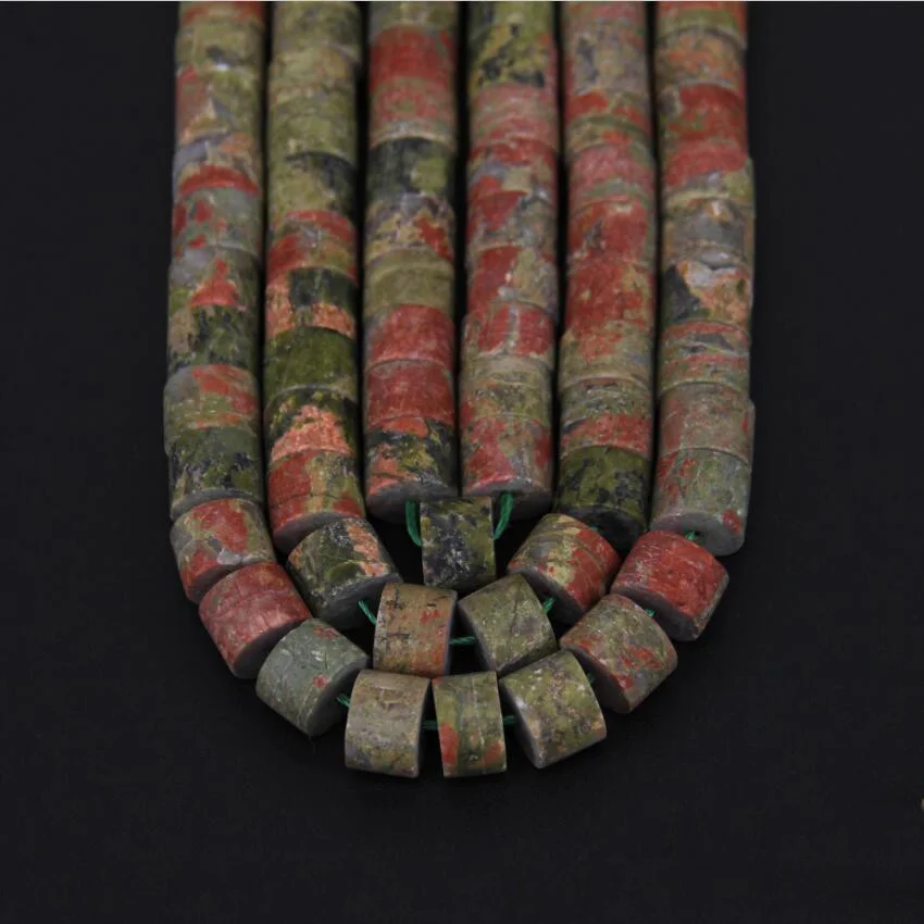 

Full Strand,Raw Natural Unakite Stone Heishi Disc Drilled Beads Bulk,Matte Red and Green Gems Thick Rondelle Loose Beads Pendant