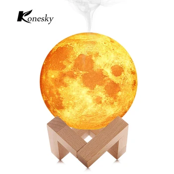 

New 880ML Air Humidifier+3D Print Moon Lamp 3 Color Change Touch Switch Bedroom Bookcase Night Light Decor Gift For Girlfriend
