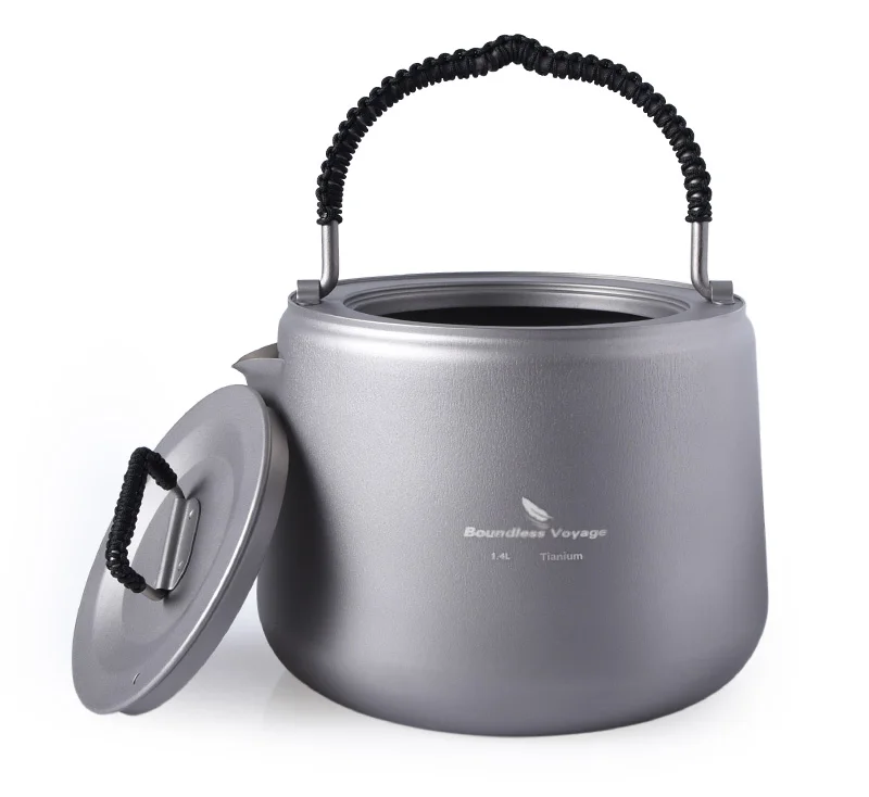 Viagem sem Limites Bule de Chá Chaleira com Filtro de Água de Acampamento Pega da Tampa para Fogão de Indução Titânio Café Anti-scalding 1.4l 2 Viagem sem limites 1.4L Titânio Café Bule