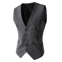 ZOGGA 2019 New Men's Business Casual Slim Vests Fashion Men Solid Color Stripe Single-breasted Vests Fit Suit for Male Clothing