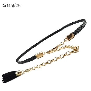 

Fashion cloth braided thin belt women for summer dresses 2020 luxury brand female casual belts with tassels ceinture femme J102
