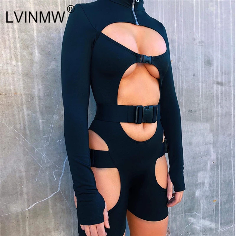LVINMW сексуальный черный открытая Пряжка женский комбинезон с длинными рукавами