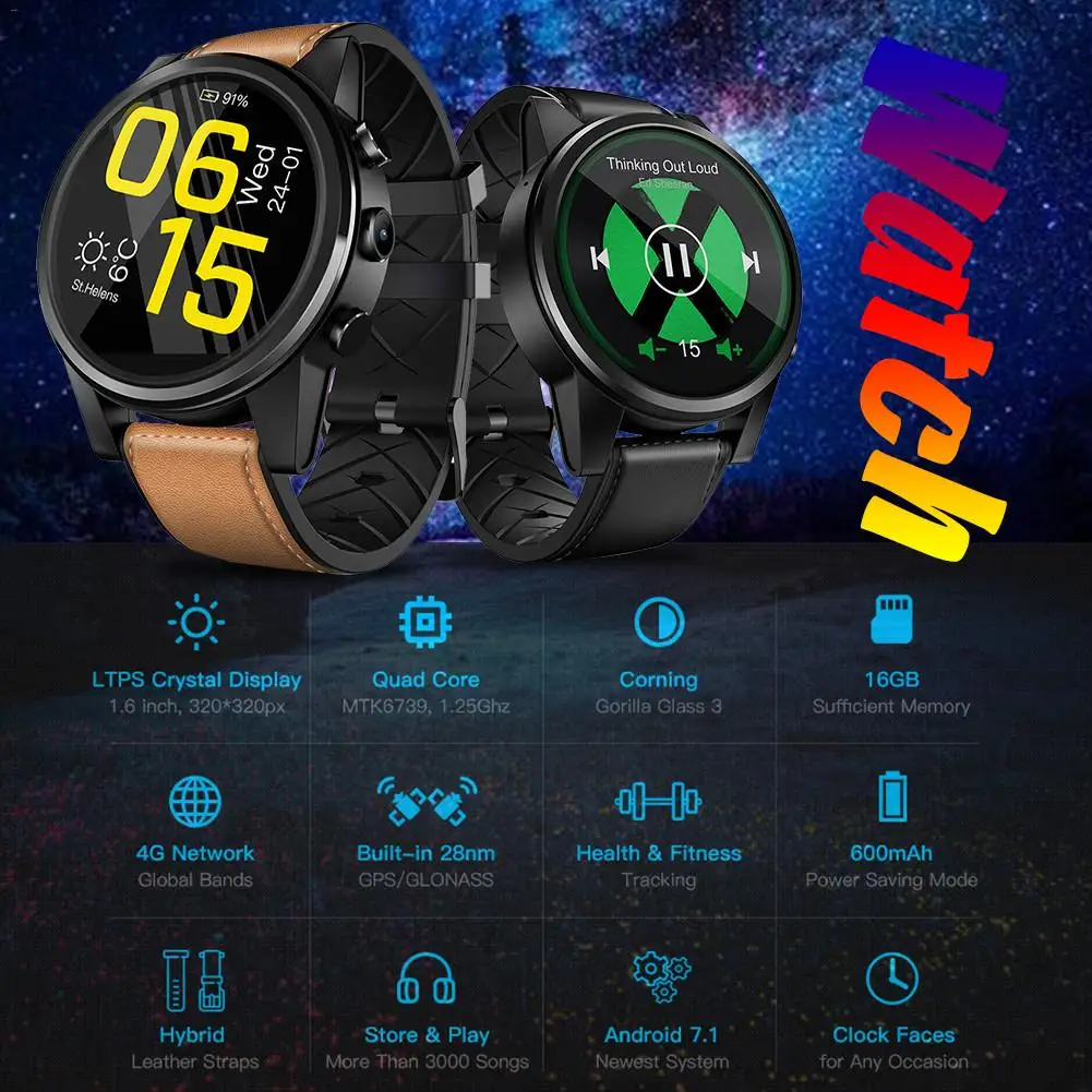 Смарт часы Zeblaze THOR 4 PRO 4G 1 6 дюйма Хрустальный дисплей GPS/GLONASS четырехъядерный