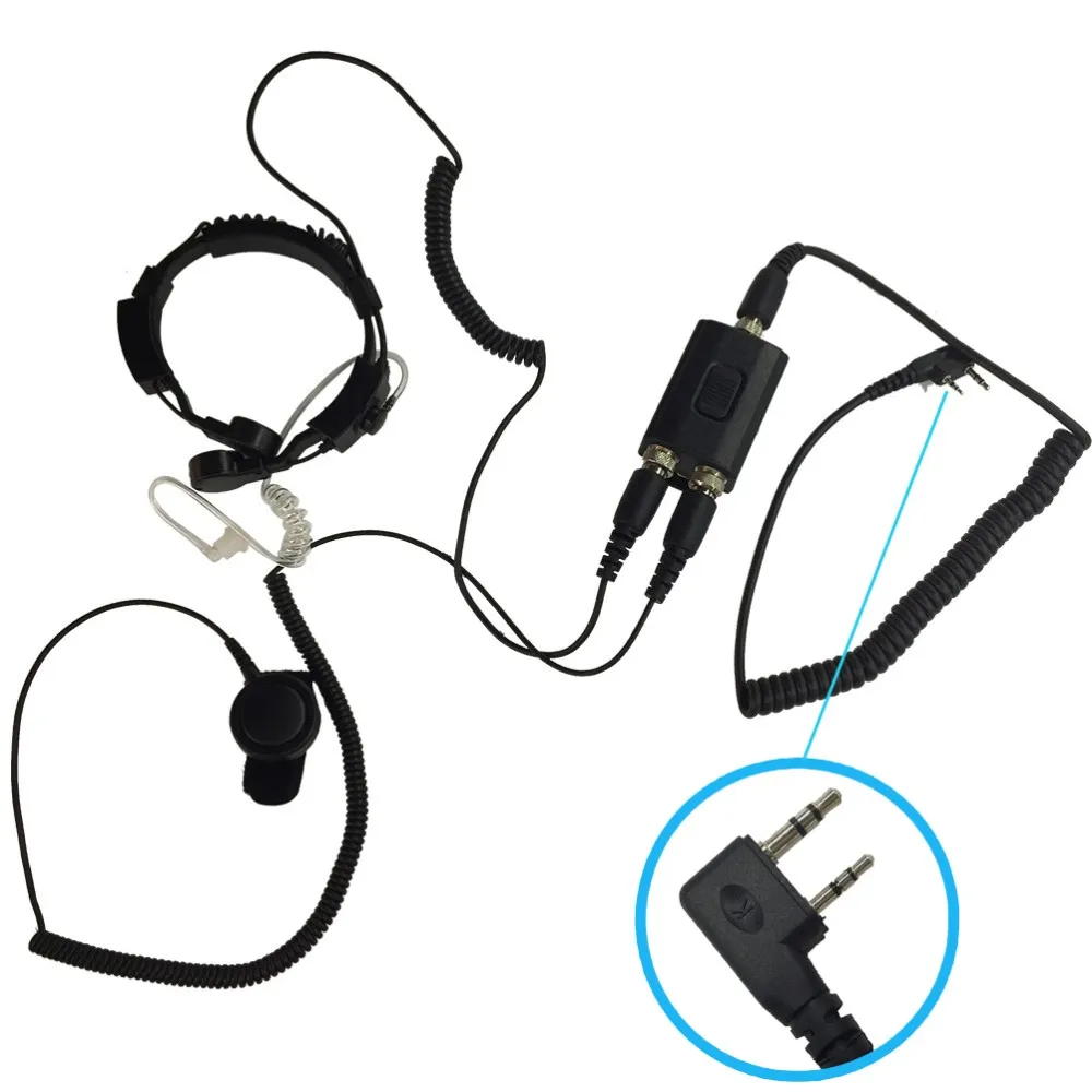 2pin Finger PTT Throat MIC Covert Acoustic Tube Earpiece Headset for BAOFENG NEW