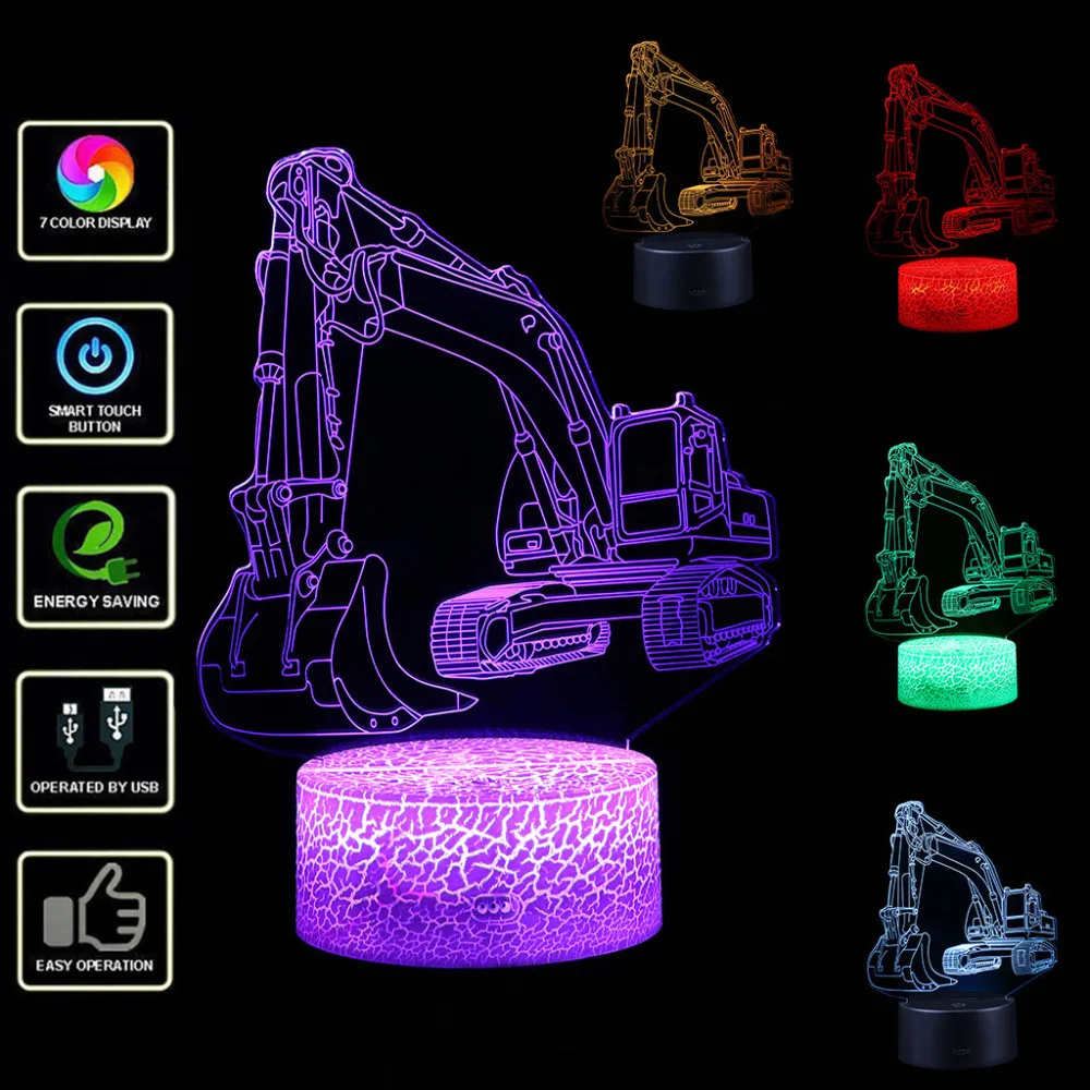 

LED 3D Illuminated Lamp Mechanical car Light With 7 Color Changing 3d lamp Decorative lights for room Night light battery