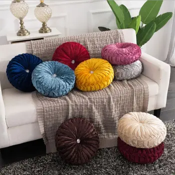 

European Style Sofa pillow Throw Pillow Luxury Velvet Cushion Pleated Fabric Handmade Round Wheel Pumpkin Seat Cushions