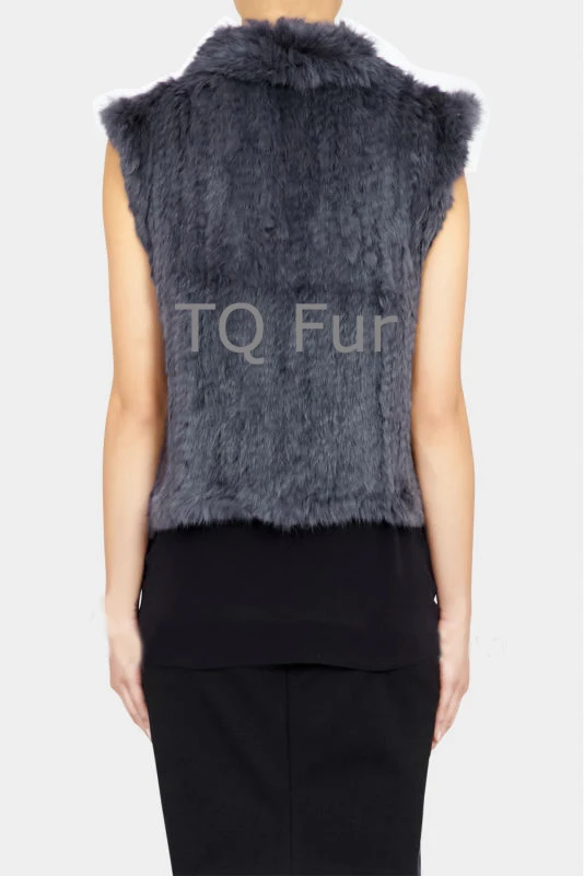 Real Rabbit Fur Waistcoat Thick Knit Rabbit Fur Big Collar Vest Coat Top Quailty 