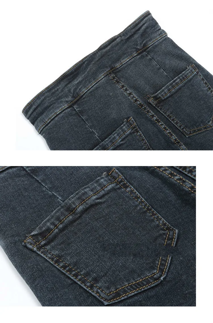 Корейские узкие джинсы для женщин, обтягивающие джинсы с высокой талией, женские черные теплые бархатные джинсовые узкие брюки, Стрейчевые женские ковбойские брюки