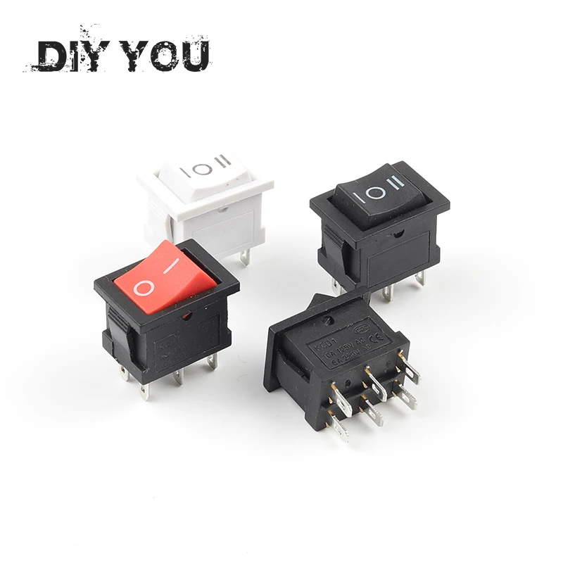 5 шт. черная белая кнопка KCD2 6PIN 21X15mm DPDT клавишный выключатель питания 6A/250V