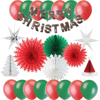 

Christmas Decoration Set Merry Christmas Banner Paper Star Honeycomb Xmas Tree Santa Hat Snowflake Fans Latex Balloons Mantle