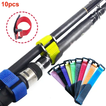 

10pcs Belt Fishing Rod Band Nylon Adjustable Fixing Tie Outdoor Pole Magic Sticker Portable Strap Wrap Tool Anti-slip Reusable