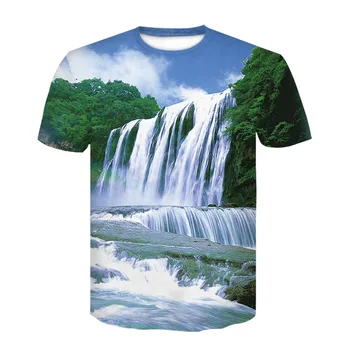 

Summer new 3D printed waterfall river sports T-shirt with half-sleeve, fashionable men and women's summer casual T-shirt with ro