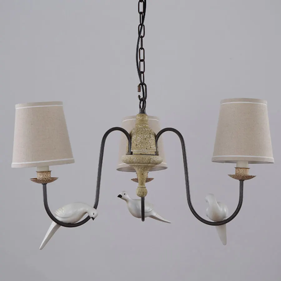 3-Arm-Light-Retro-Beautiful-Chandelier-Stair-Living-Room-Lamp-Resin-Birds-Iron-White-Fabric-Lampshade (1)