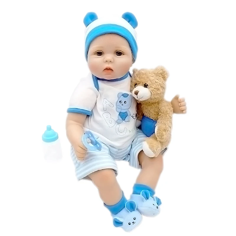 

55cm/22" Handmade Lifelike Baby Boy Doll Soft Touch Silicone Vinyl Newborn Reborn Dolls Kids Gift Toy Collection