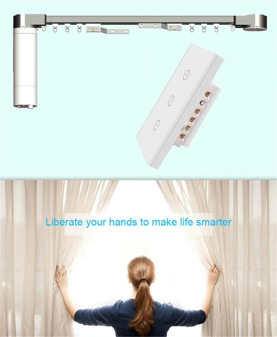 Tuya App Automatic Curtain Rail,Touch wifi Control,DT52S 75W Motor+3M or Less Track+US wifi Curtain Switch,for Google Home Alexa-11