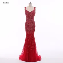 CloverBridal Высокое качество Красный Русалка знаменитость платья Вечеринка Великолепная Бисероплетение Блестки Камни акриловые