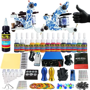 

Chinese Style Tattoo Sets Machine for Lining Shader Clip Cord 2 Guns New Arrival Complete Kit 14 Color Ink Pigment TK203-41