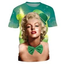 Животное 3D Футболка HD Мэрилин Монро милые летние топы с принтом Женская Мужская модная футболка с коротким рукавом зеленая одежда Прямая поставка