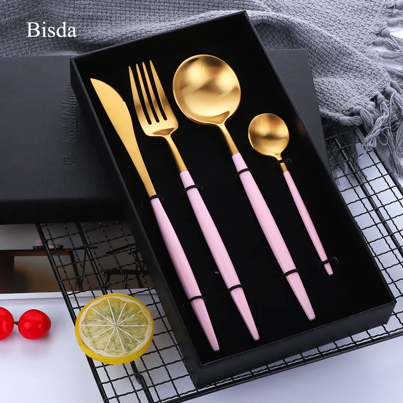 Buy Luxury Cutlery Set Wiith Gift Box Stainless Steel Black Cutlery Blue