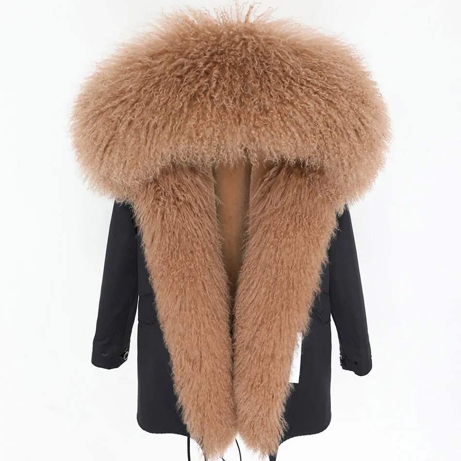 MAO KONG модная Женская Роскошная парка из овечьего меха монгольское овечье пальто с капюшоном верхняя одежда зимняя куртка
