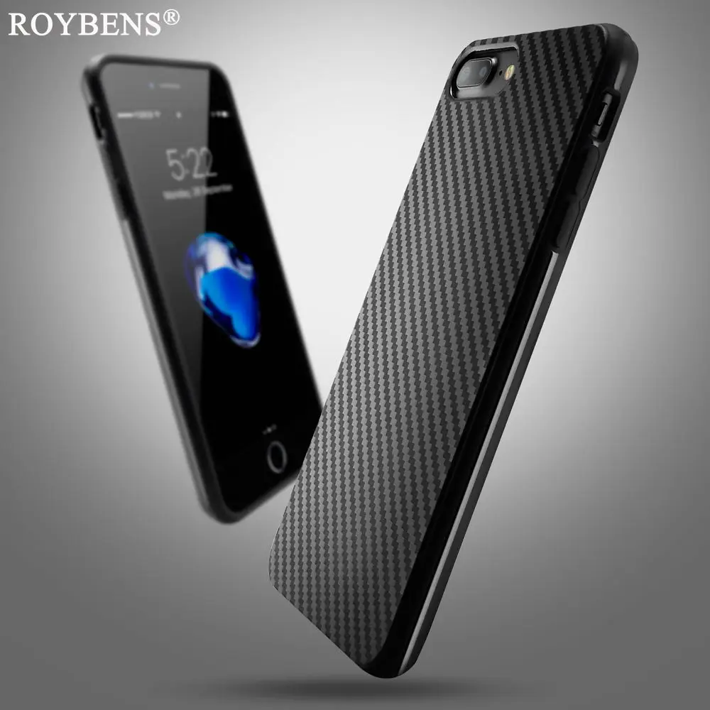 Roybens Black Case For iPhone 6S Business Vintage Soft Silicon 6 Plus Carbon Fiber Slim Mat TPU Rubber Cover |