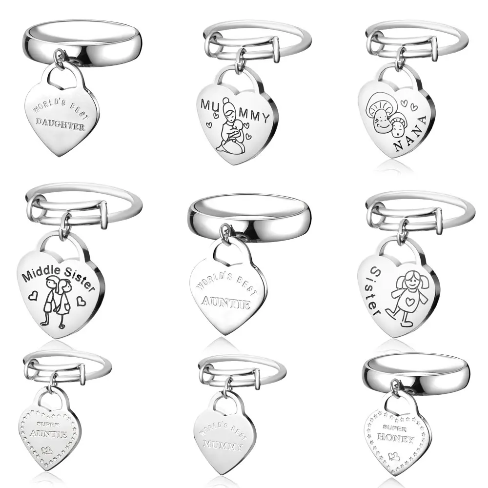 

20pcs/lot 50+ Mix Designs Women Charm Rings Wholesale Love Heart Family Charm Jewelry Ring High Polished Steel Ring VNISTAR