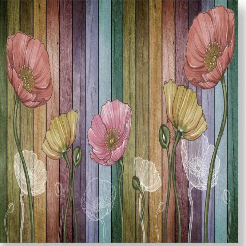 

Custom mural Abstract hand painted tulip wallpaper European wooden mural bedroom restaurant TV Background wall mural