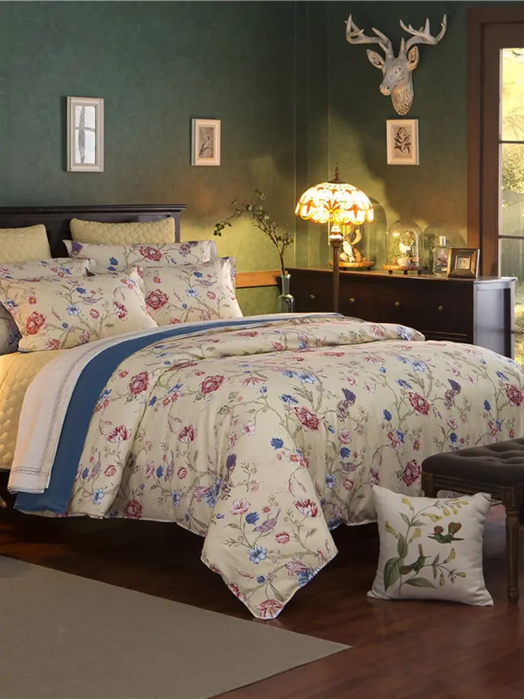 

4Pcs Bedding Set Countryside Style Soft Flower Pattern Comfy Quilt Set