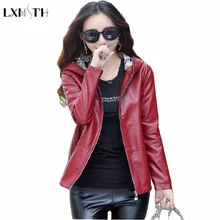 Lxmth женское кожаное пальто с капюшоном весна осень повседневное с капюшоном Свободная куртка из искусственной кожи размера плюс Короткие Куртки из искусственной кожи фиолетового цвета