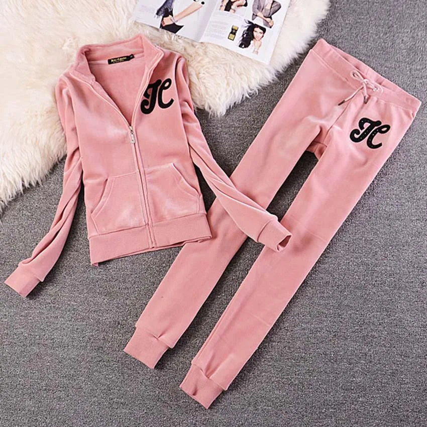 

JUIOY 2XL 4 Color Velvet Tracksuit Women Costume Velvet Set Long Sleeve Top+Pant Velour Tracksuit Sets for Women Sporting Suit