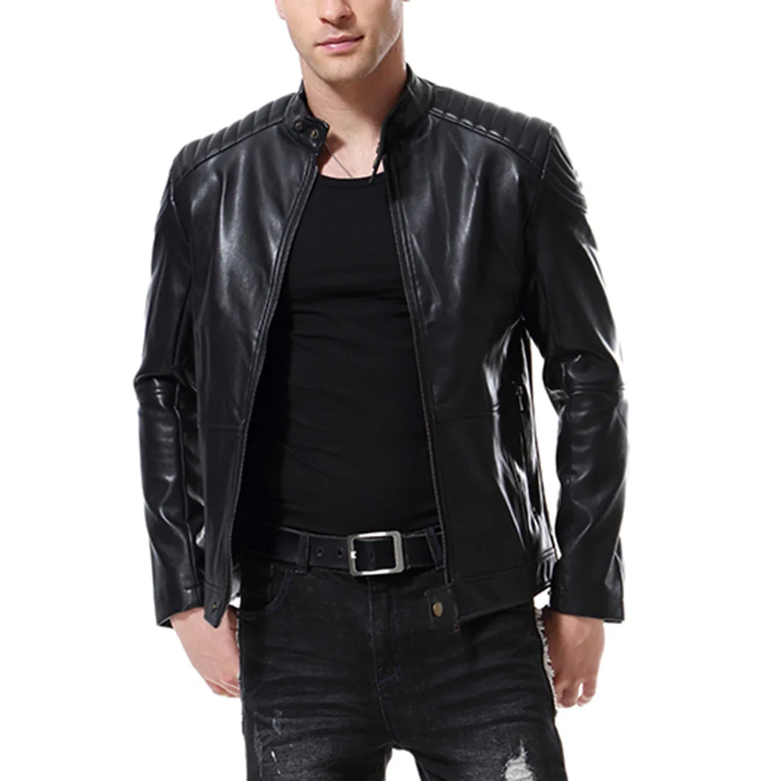 

2019 Autumn New Brand Large Size Men's Clothing Stand Collar Trend Washed PU Leather Jacket Casual Leather Jacket