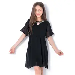 Платье для девочек-подростков, лето 2019, Детские платья для девочек, одежда, черное шифонвечерние вечернее платье, Детский костюм, платья для